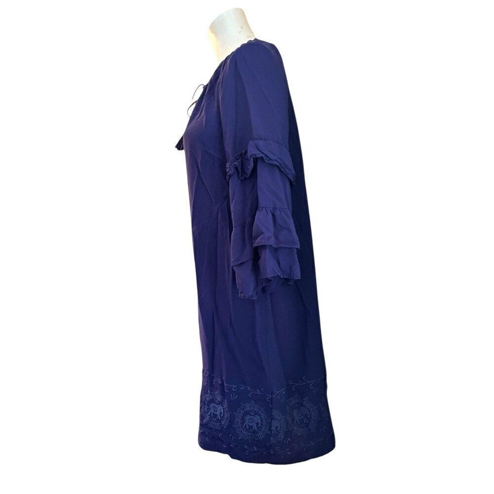 Simply Southern Large Blue Purple Shift Dress Elephant Embroidery Ruffle Sleeves - Picture 2 of 10